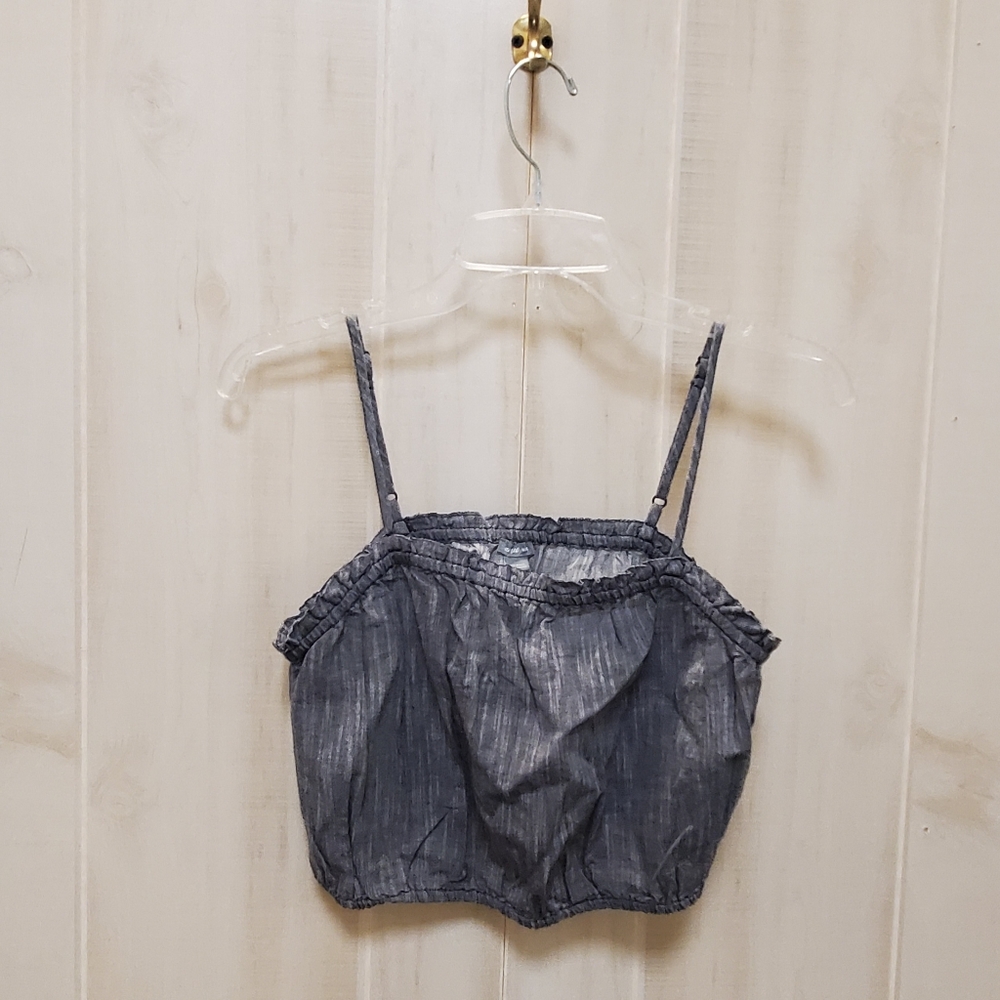 aerie Crop Top 100% Cotton Bubble Top Denim Look Size M - EUC!